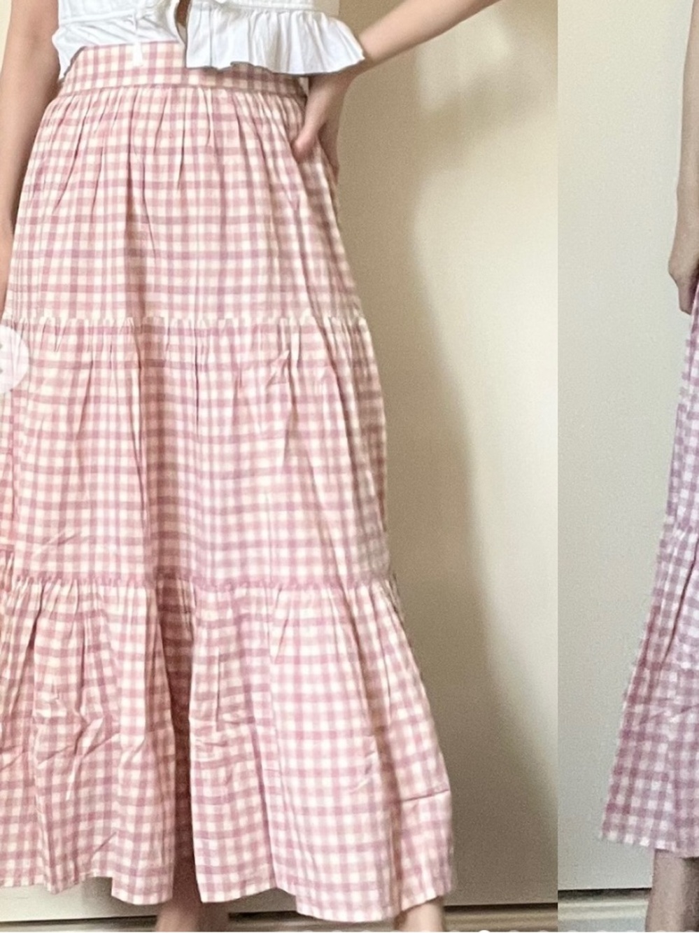 👒Sezane Elota Top and Sakura Skirt Set Pink Gingham Smocked Top and skirt - Picture 15 of 16